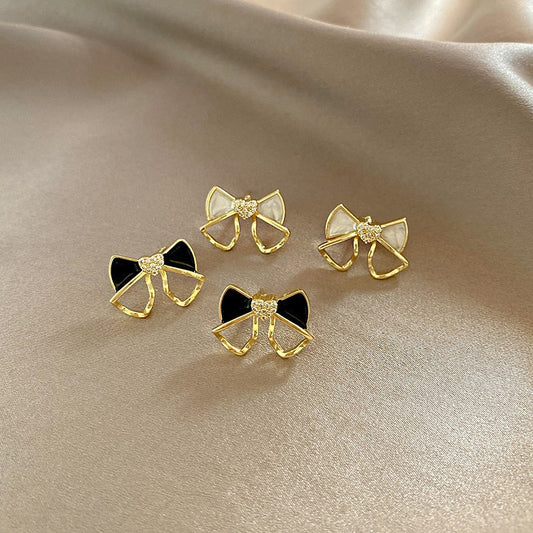 Black Diamond Pearl Bow Earrings fashion