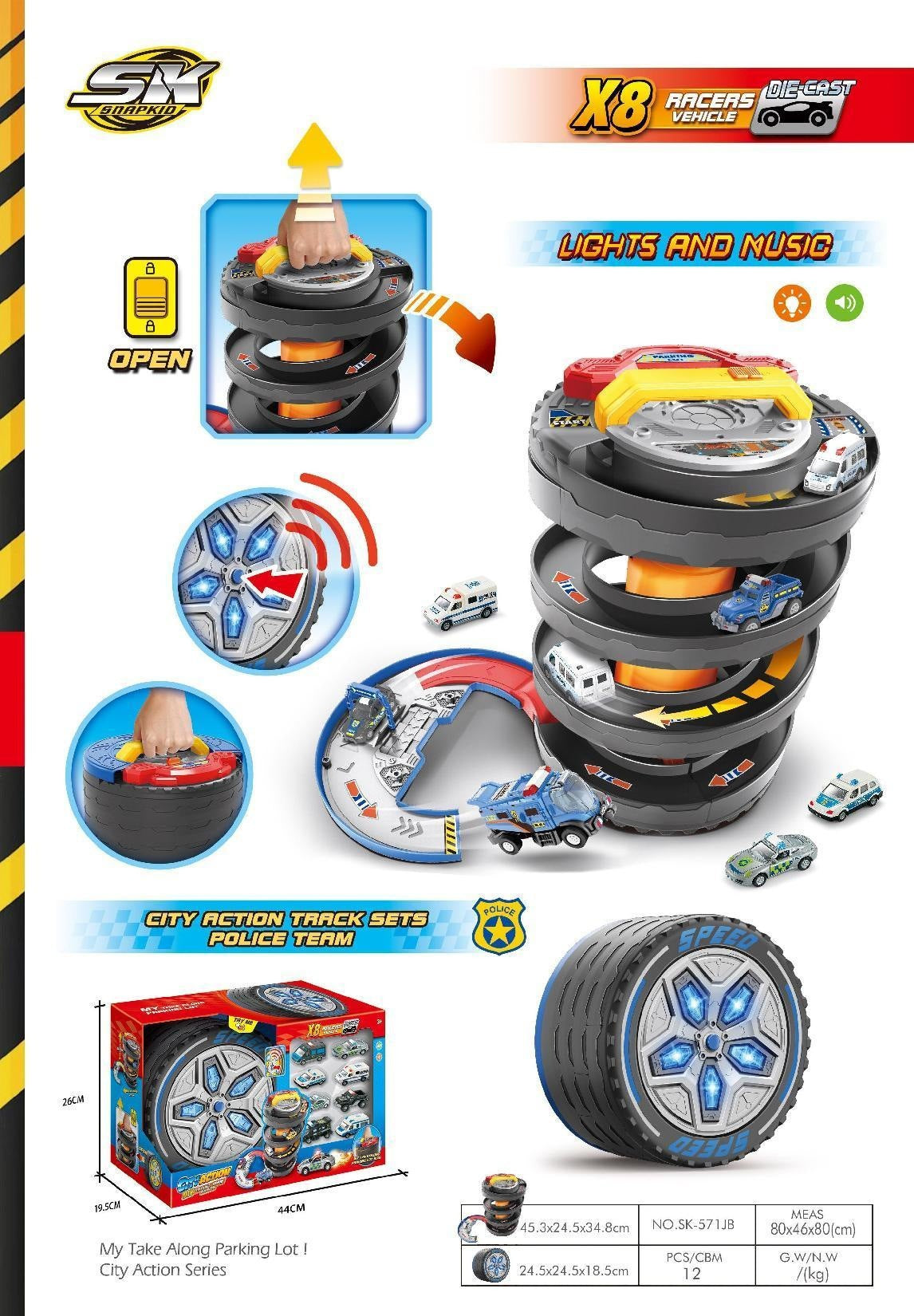 Children's Portable Transforming Tire Track Storage Parking Lot DIY Assembly Spinning Track Toy