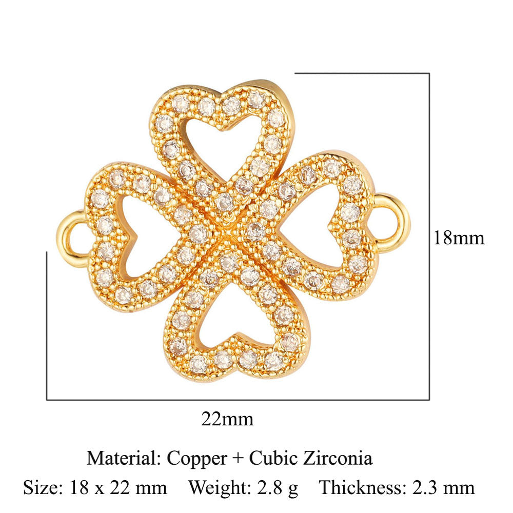 Copper inlaid zircon DIY four-leaf clover pendant.