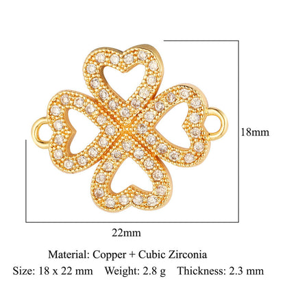 Copper inlaid zircon DIY four-leaf clover pendant.