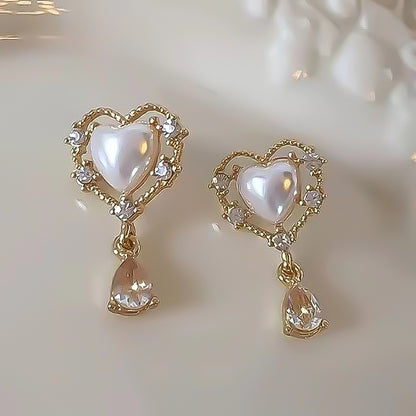 Pearl heart earrings water drop pendant earrings