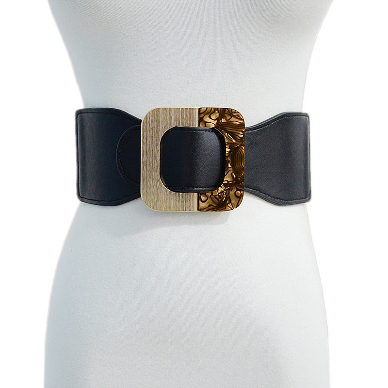 Amber pattern square buckle elastic wide waist seal