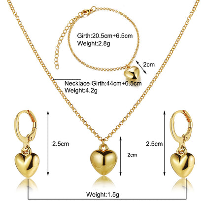 Heart necklace earrings bracelet three piece set