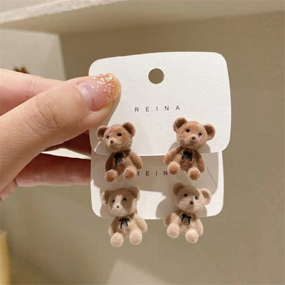 Cute bear stud earrings temperament