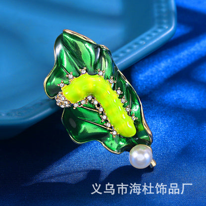 Caterpillar Leaf Brooch