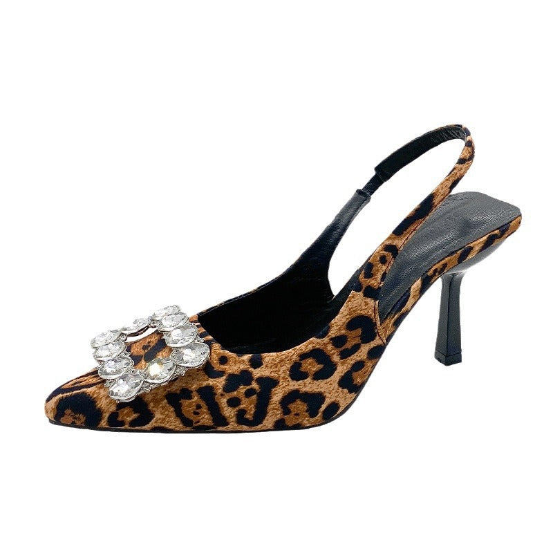 French high heel sandals leopard print