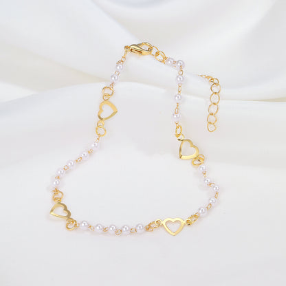 Love Geometric Heart Pearl Anklet