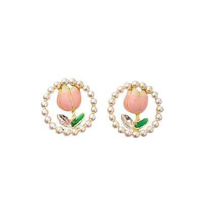 Pendientes de tulipán con perla y diamantes 