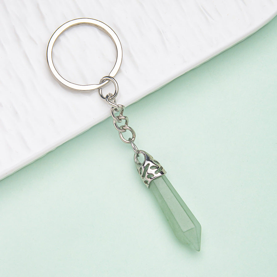 Natural crystal hexagonal column keychain bag pendant