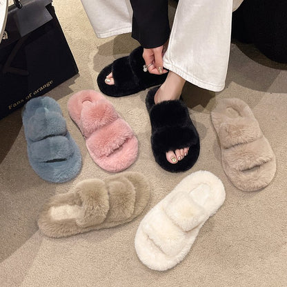 Flat-bottomed large-size slippers to keep warm