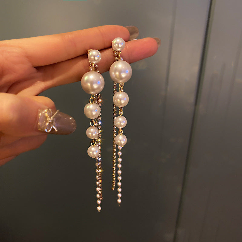 Pearl fringed earrings personalized long earrings