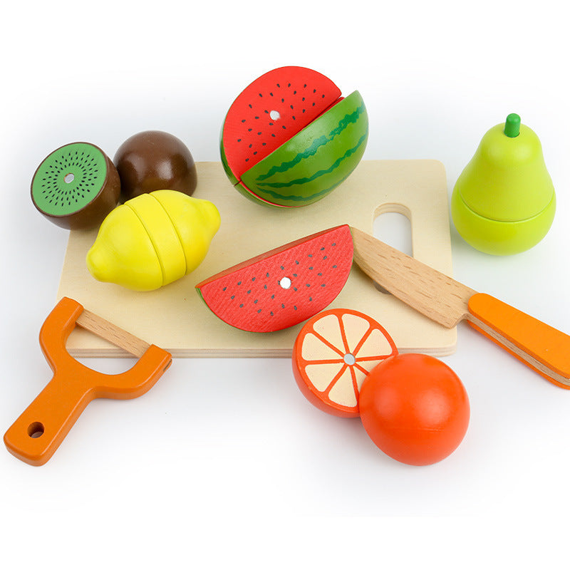 Wooden Box with Magnetic Vegetables and Fruits for Children's Kitchen Pretend Play Toy Cutting Fun