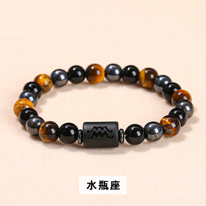 Natural yellow tiger's eye stone twelve constellations bracelet