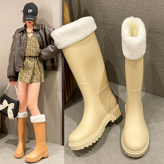 High rain boots for women with warm thick soles