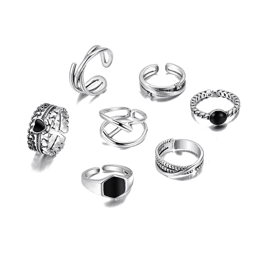 7-piece cross heart ring set