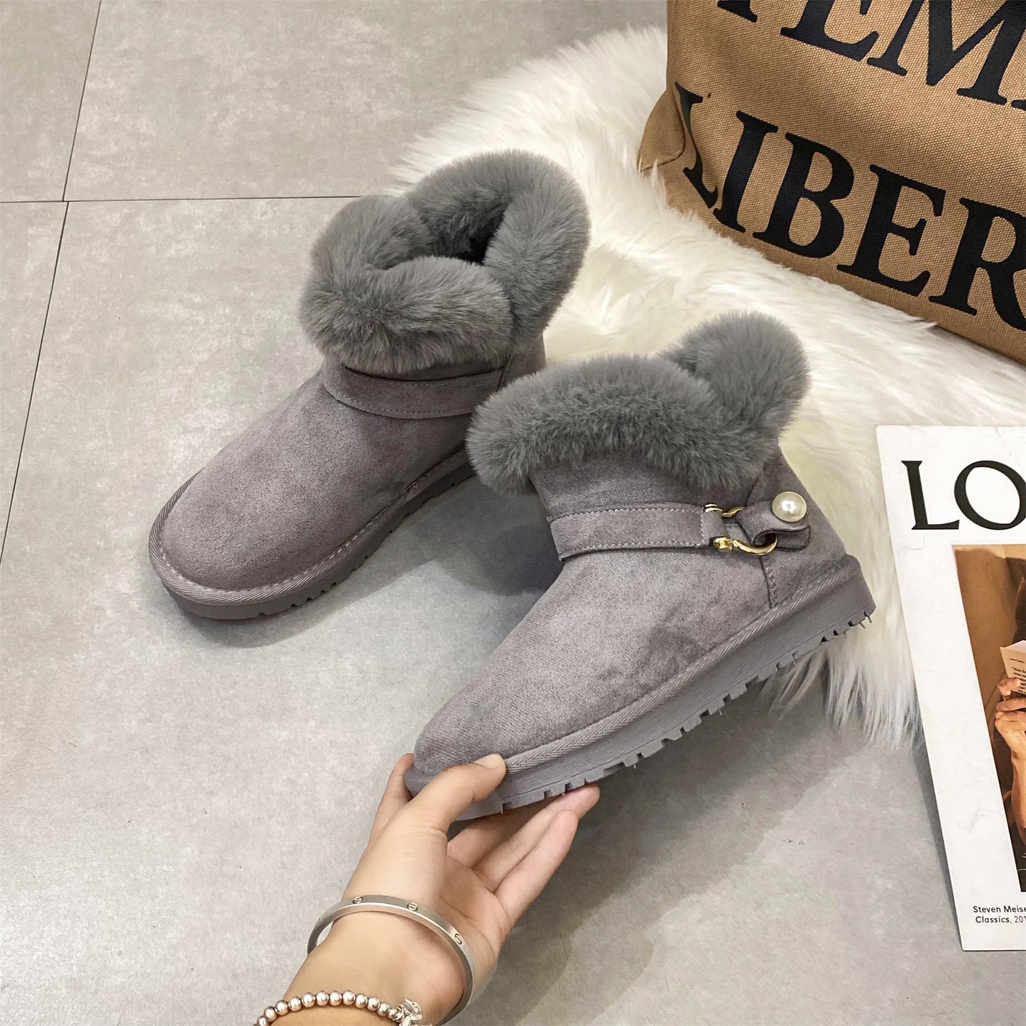 women's fur and velvet snow boots