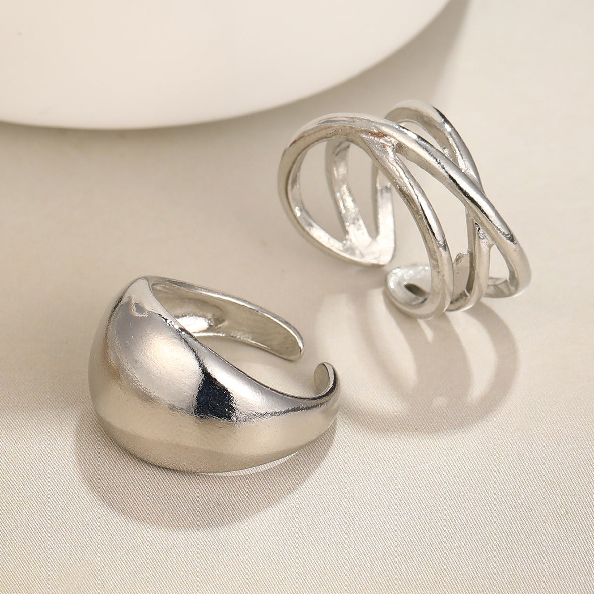 Cross-Twist Metal Open Ring Set