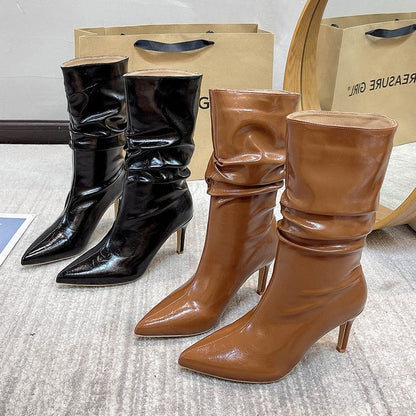 Coarse Heel Medium Tube Long Boots