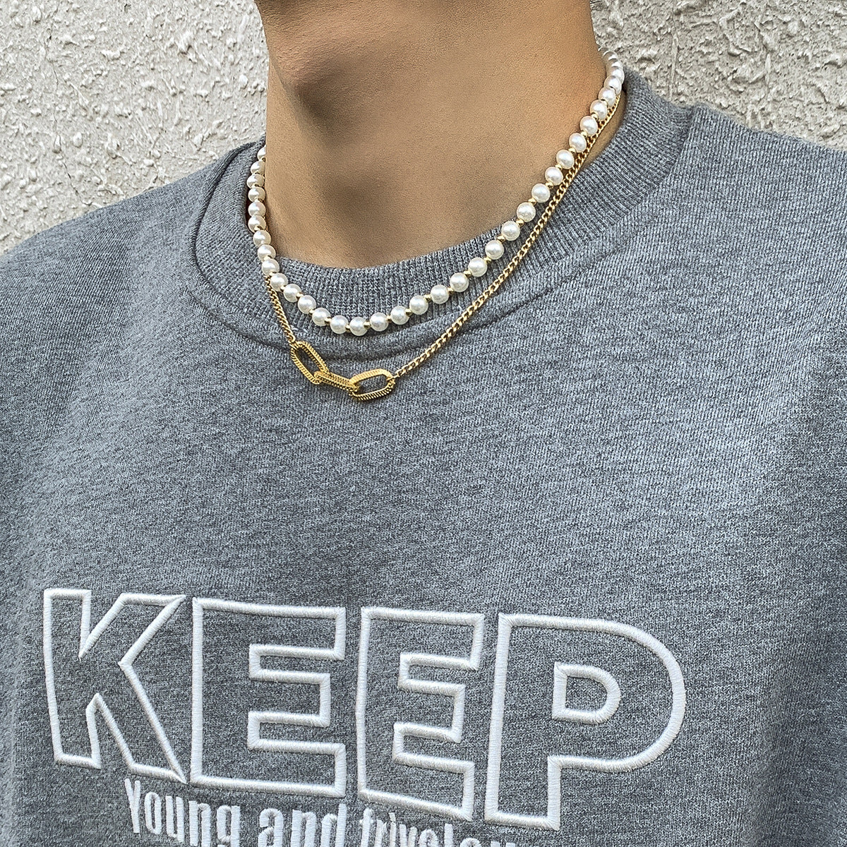 Double Neck Pearl Chain Necklace