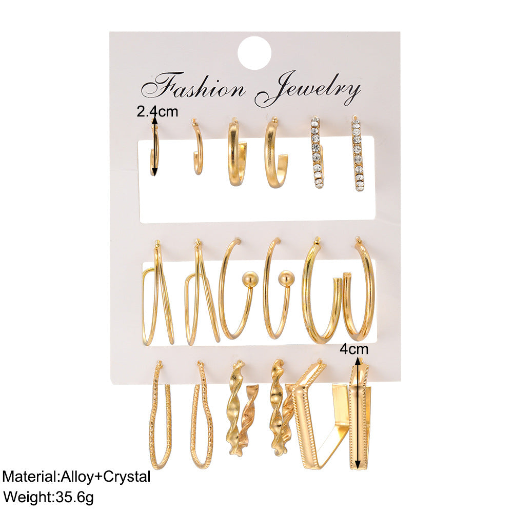 C-shaped earrings 9-piece set geometric twist