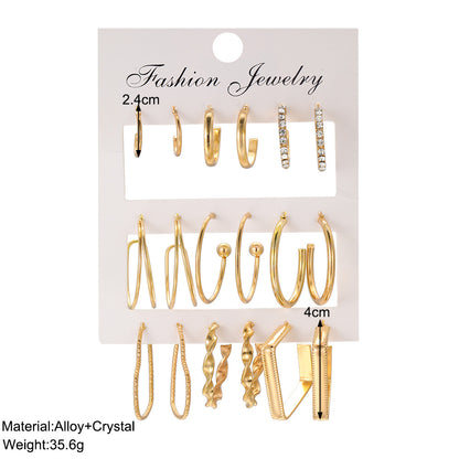 C-shaped earrings 9-piece set geometric twist