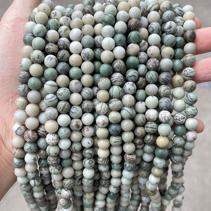 Natural green grass flower stone round beads loose beads