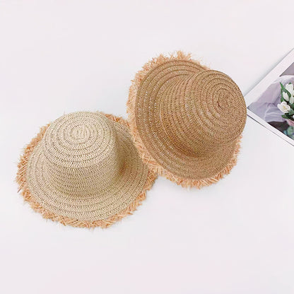 Raffia Straw Flat Brim Sun Hat