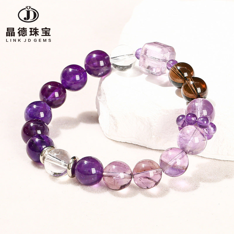 Natural two-color amethyst round bead bracelet.