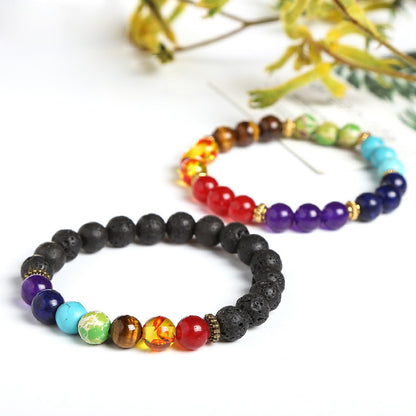 Energy volcanic stone seven-color vein annual ring bracelet