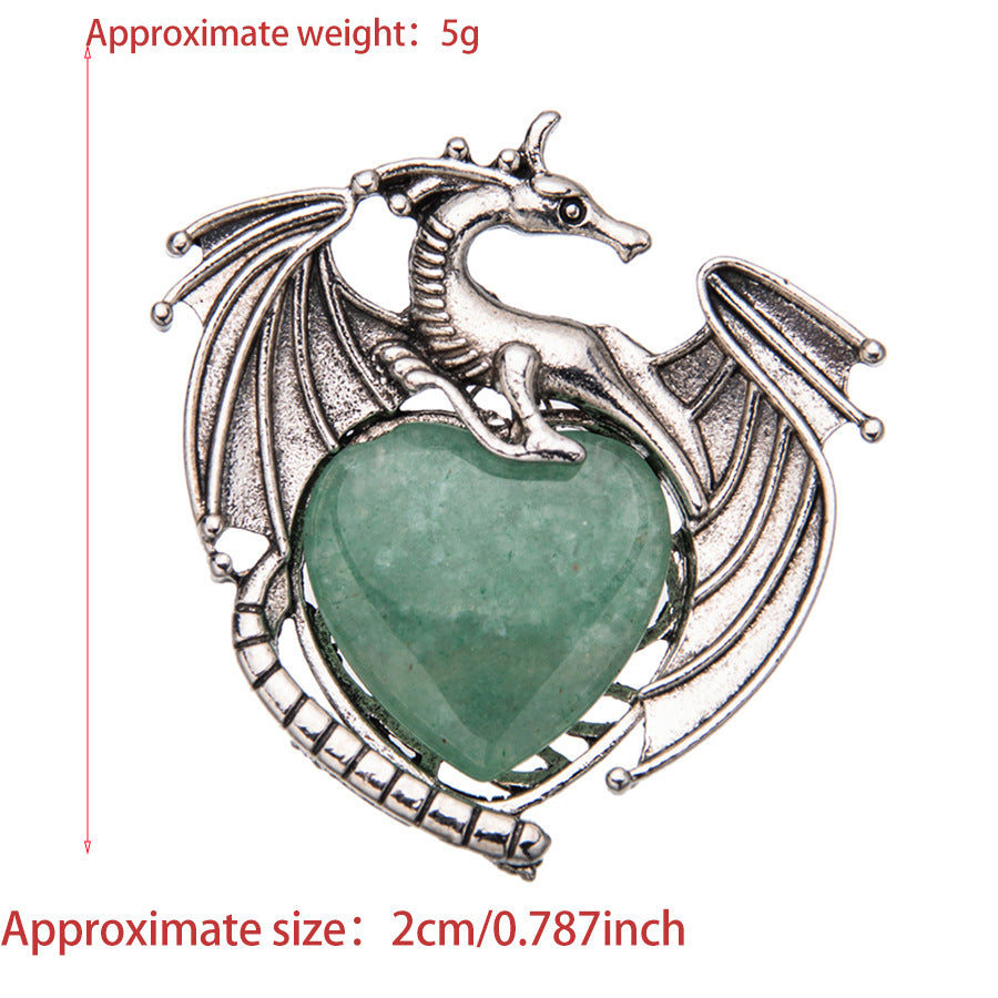 Vintage flying dragon pterosaur heart shaped crystal pendant