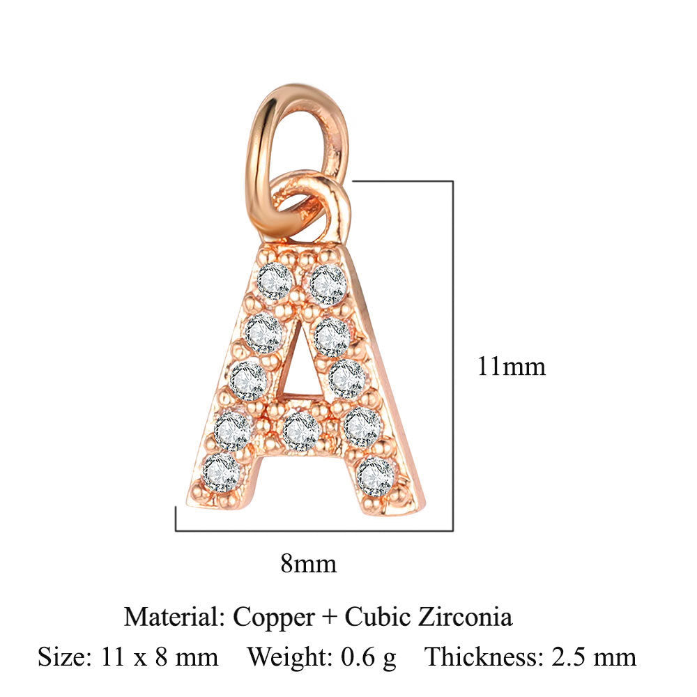 26 rose gold English letter copper zircon pendants.