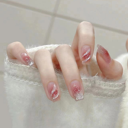 Blush Glitter Medium Long Ballerina Nail Stickers