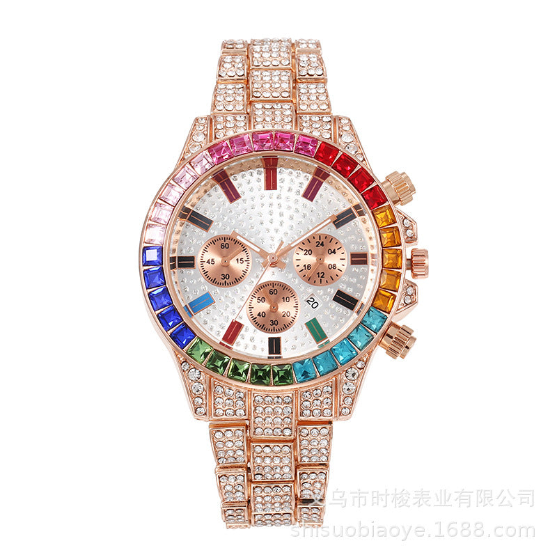 Three-Eye Colored Rhinestone Men's Watch