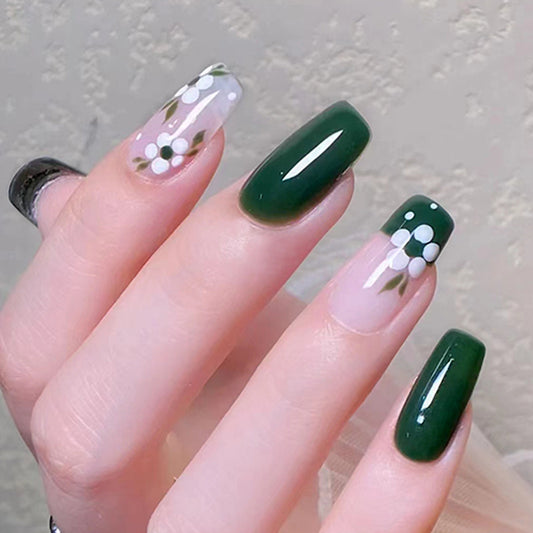 Long Ballet Fresh Green Tea Camellia Wearable Nails