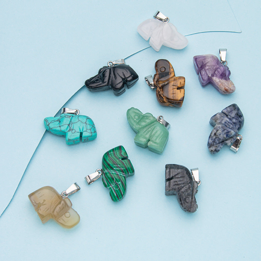 Crystal Animal Carved Elephant Pendant