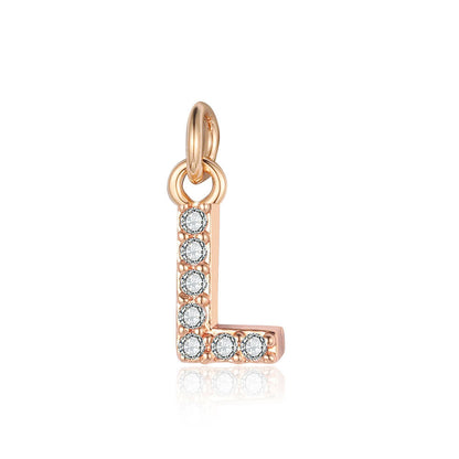 26 rose gold English letter copper zircon pendants.