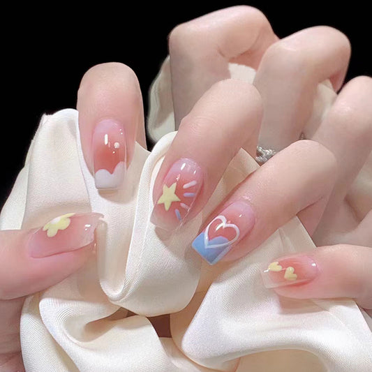 Summer Blush Flower Heart Star Nails