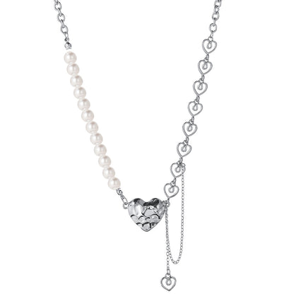 Pearl Chain Heart Pendant Necklace