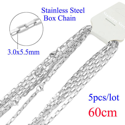 5 pieces/bag stainless steel box chain 3mm thick 60cm long