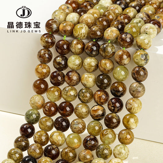 Natural green garnet loose beads saffron round beads