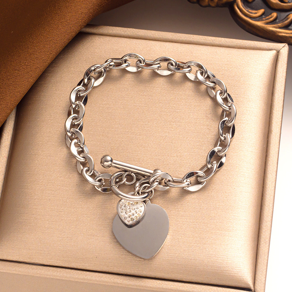 Simple Heart Titanium 18k Gold Bracelet with T-Clasp