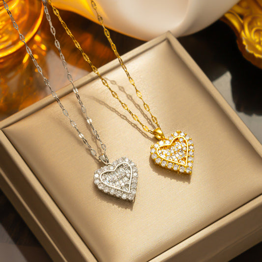 Sweet Chic Zircon Heart Pendant Necklace for Women