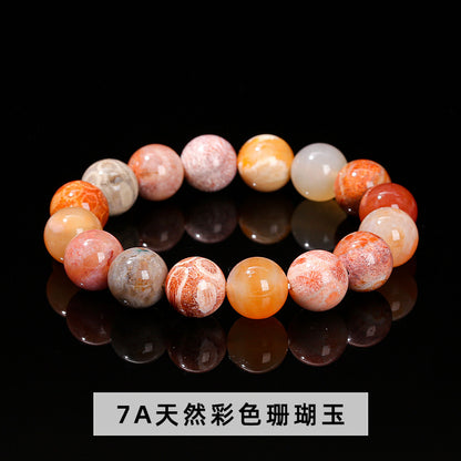 Colored coral jade round bead bracelet.