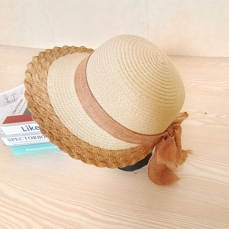 Korean Colorblock Bow Beach Vacation UV Viral Streetwear Versatile Sun Hat