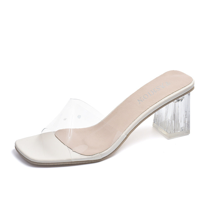 Crystal thick heel with transparent cool slippers