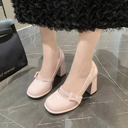 Korean version bow one pedal high heels