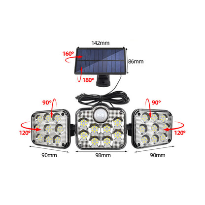 Solar outdoor human body induction three-head wall lamp