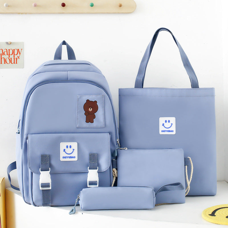 Student 4-piece cute embroidery bear backpack