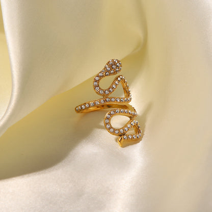 Curved Snake Ring with Diamonds