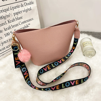 Printed shoulder strap bucket bag